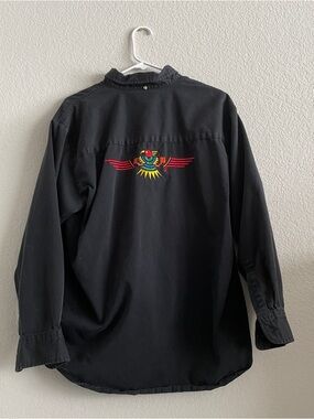 LA Loving Black Button-Down Shirt with Colorful Embroidery